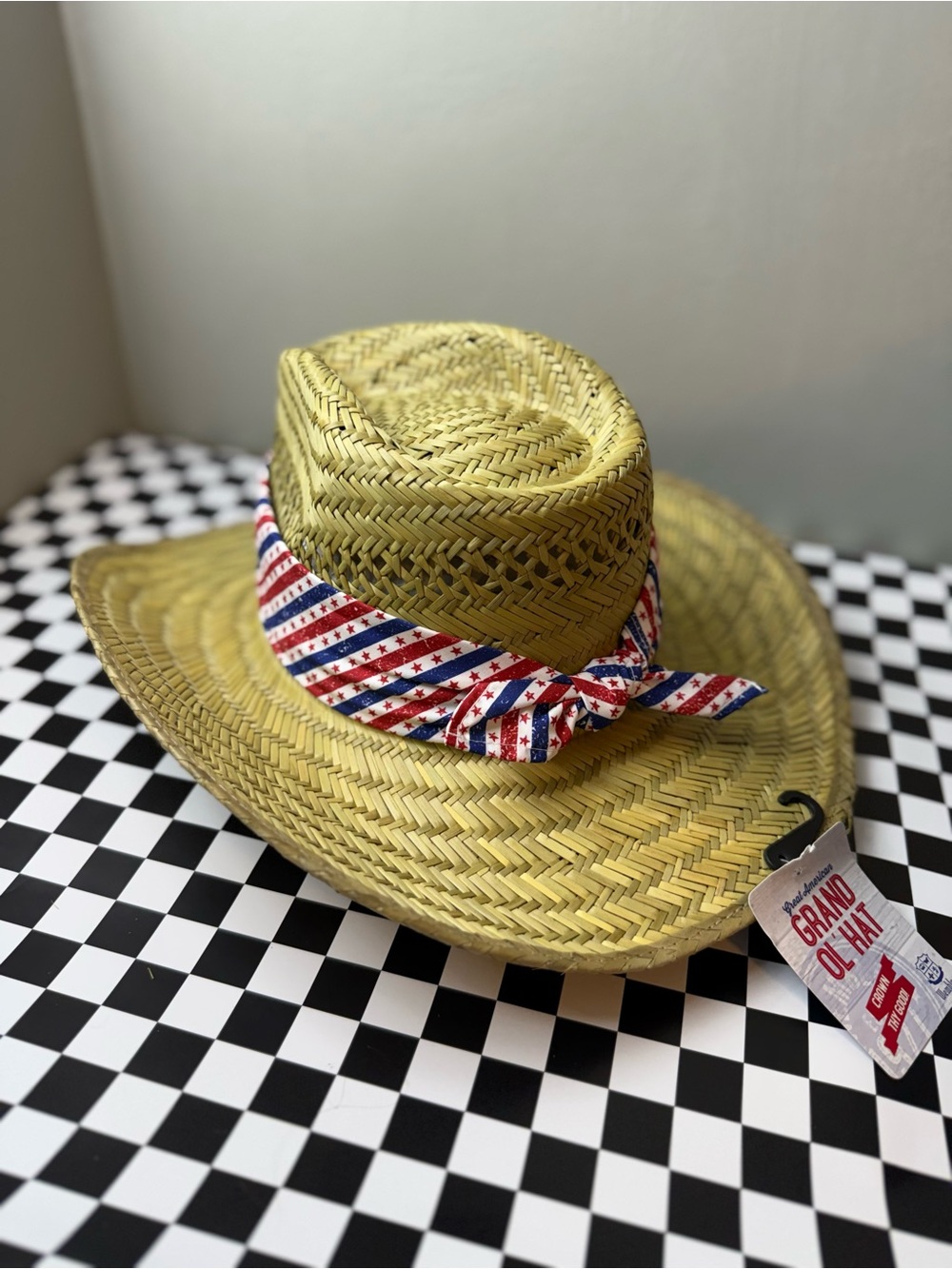 Wembley Straw Cowboy Hat with Red, White & Blue Band